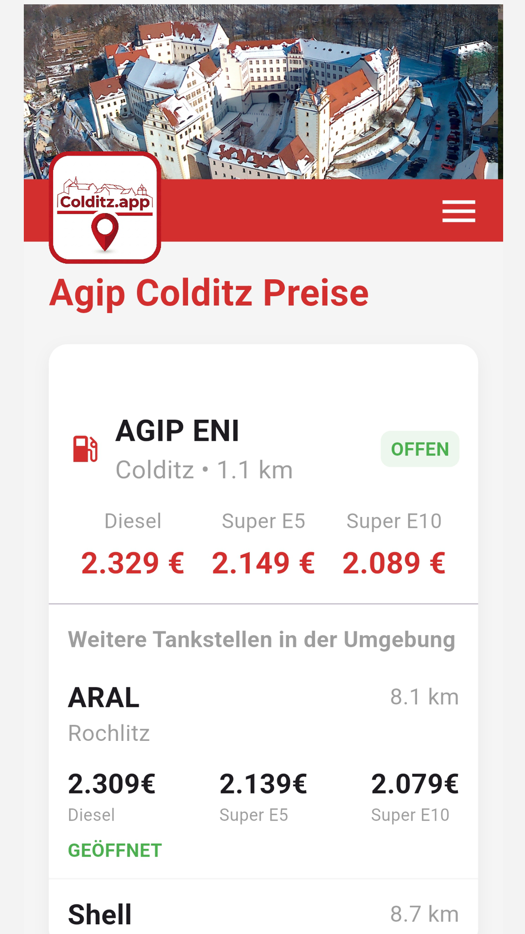 Aktuelle Spritpreise Colditz Agip Tankstelle